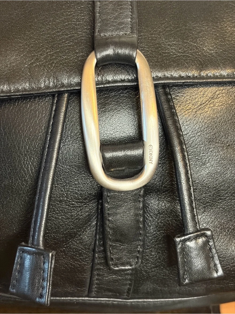 DKNY Black Leather Drawstring Backpack 🎒